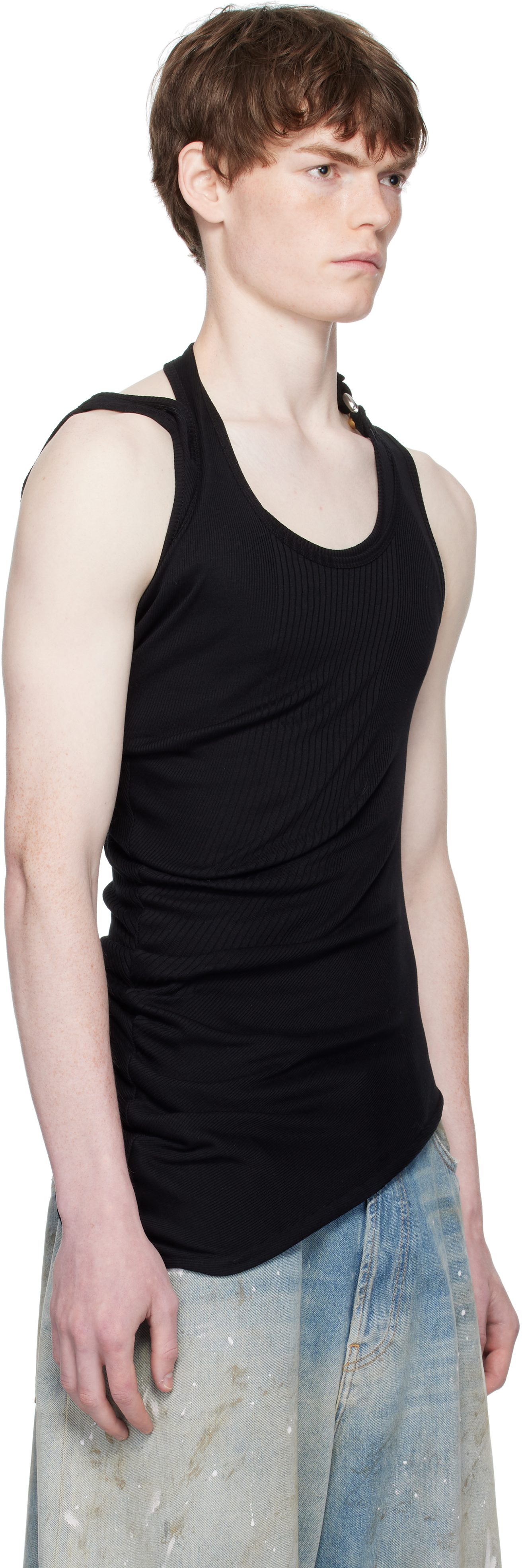 Black Twisted Double Layered Tank Top