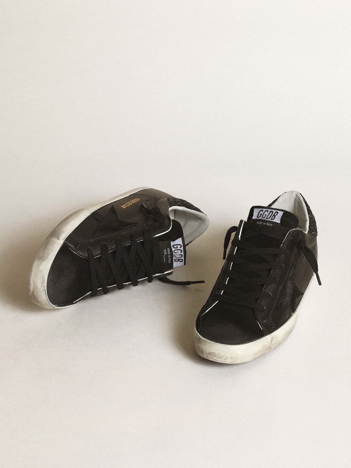 Golden Goose - Women's Super-star In Black Nappa With Black Star And Glitter Heel Tab, Woman
