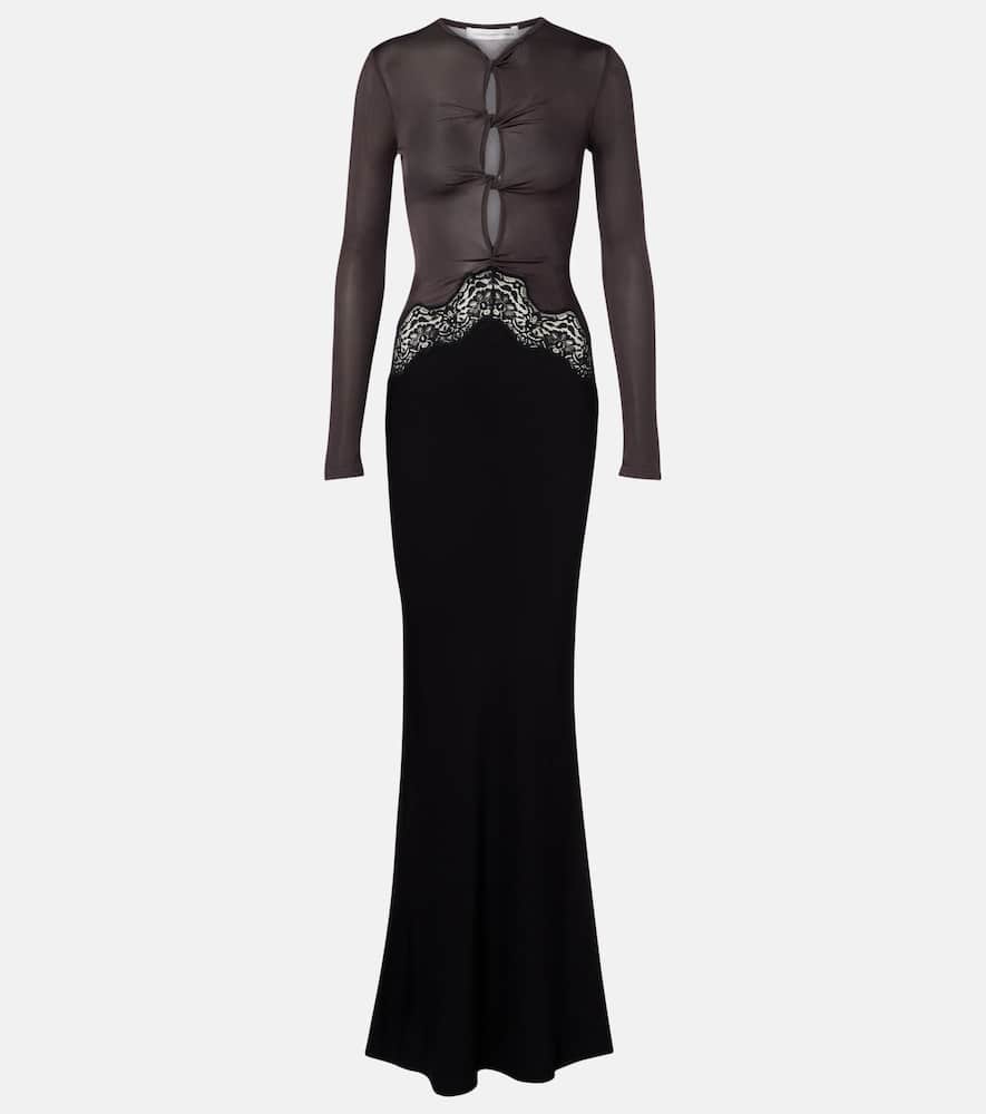 Cutout lace-trimmed maxi dress