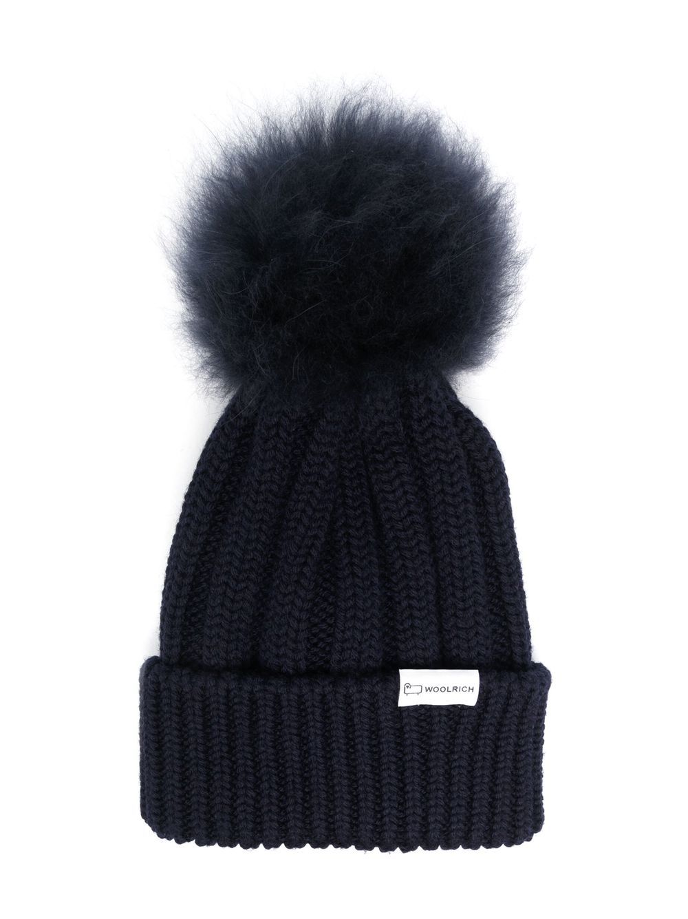 Logo-patch pompom beanie - Blue
