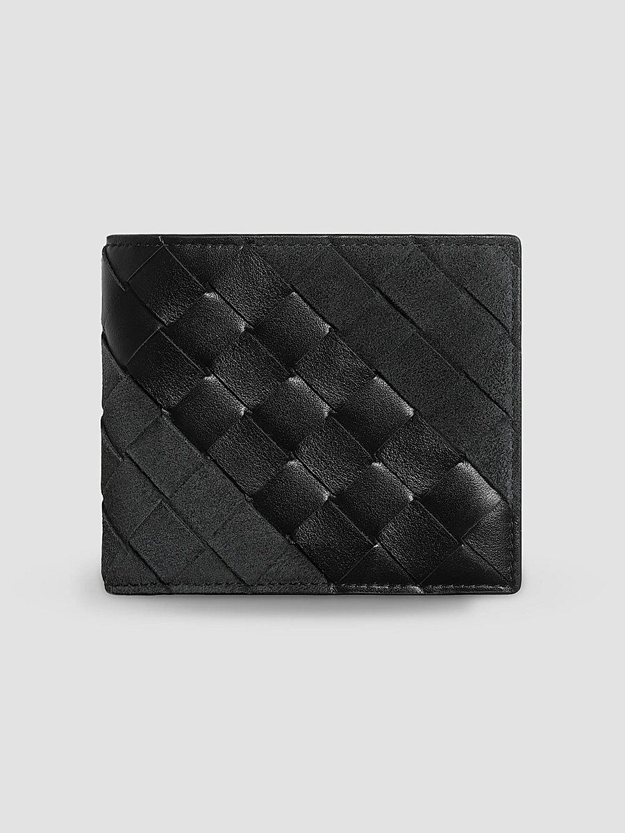 Men's Intrecciato Leather & Suede Bifold Wallet - Black Silver