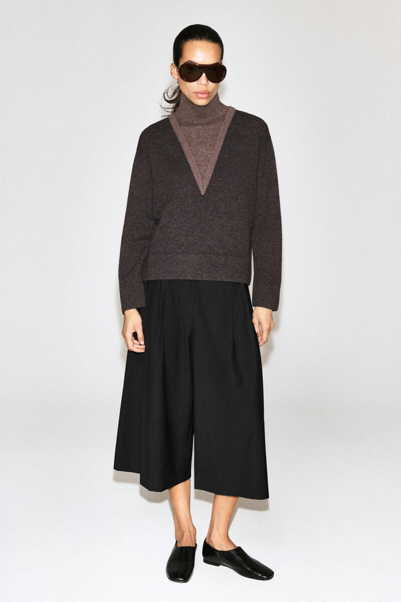 Layered Mock-Neck Merino Wool Sweater