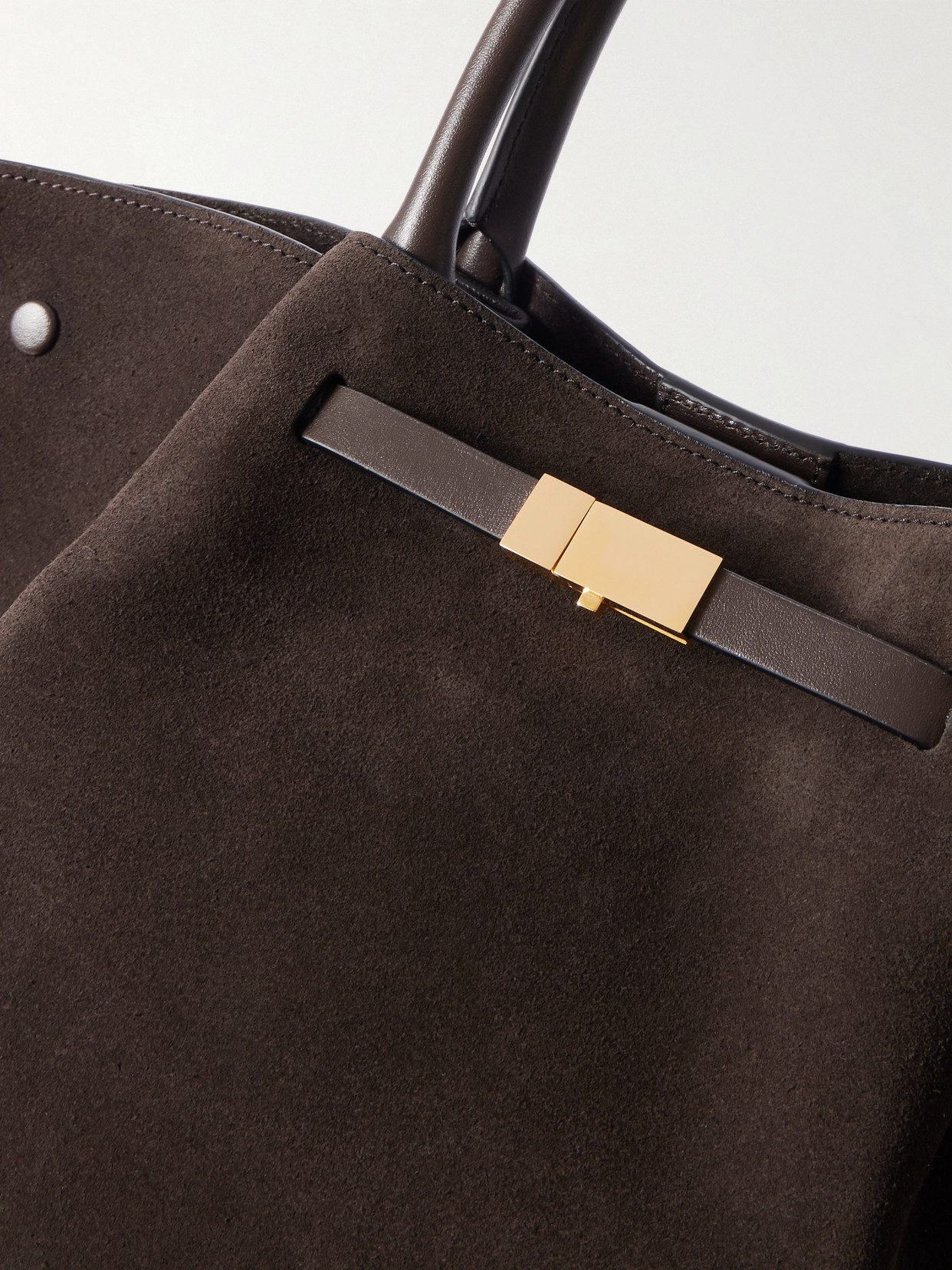 Midi New York Leather-trimmed Suede Tote - Chocolate