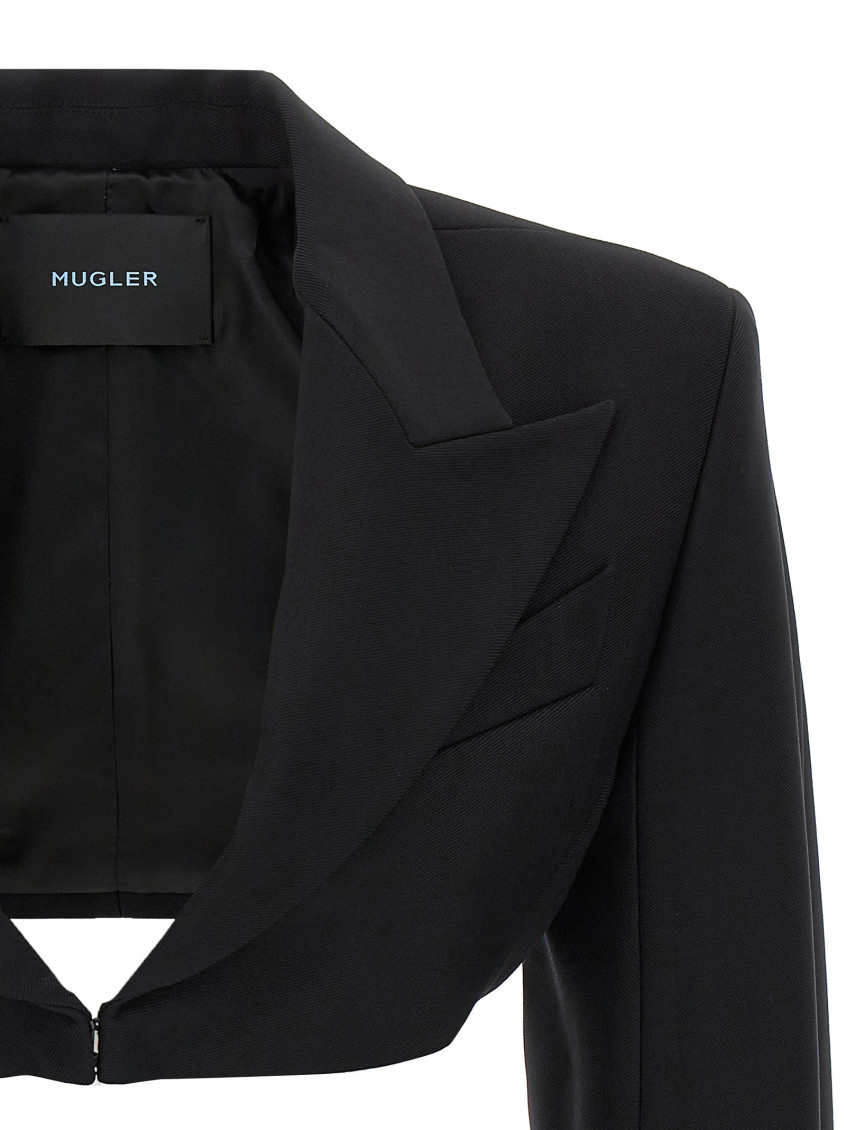 -Cropped Jacket With Padded Shoulders Giacche Nero-Donna