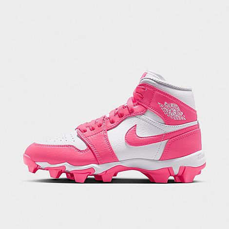 Big Kids Air Retro 1 Mid Cleats in White/Digital Pink