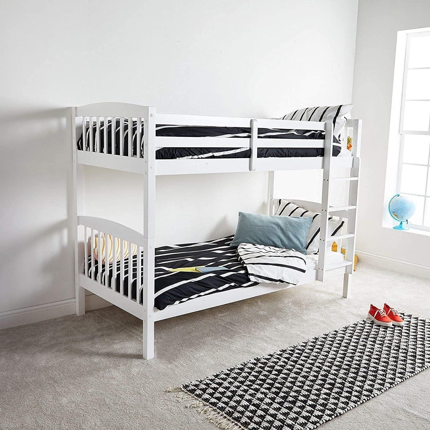 Bunk Bed Kids White 3ft with Mattress Single Pine Wooden Children Bedroom Furniture