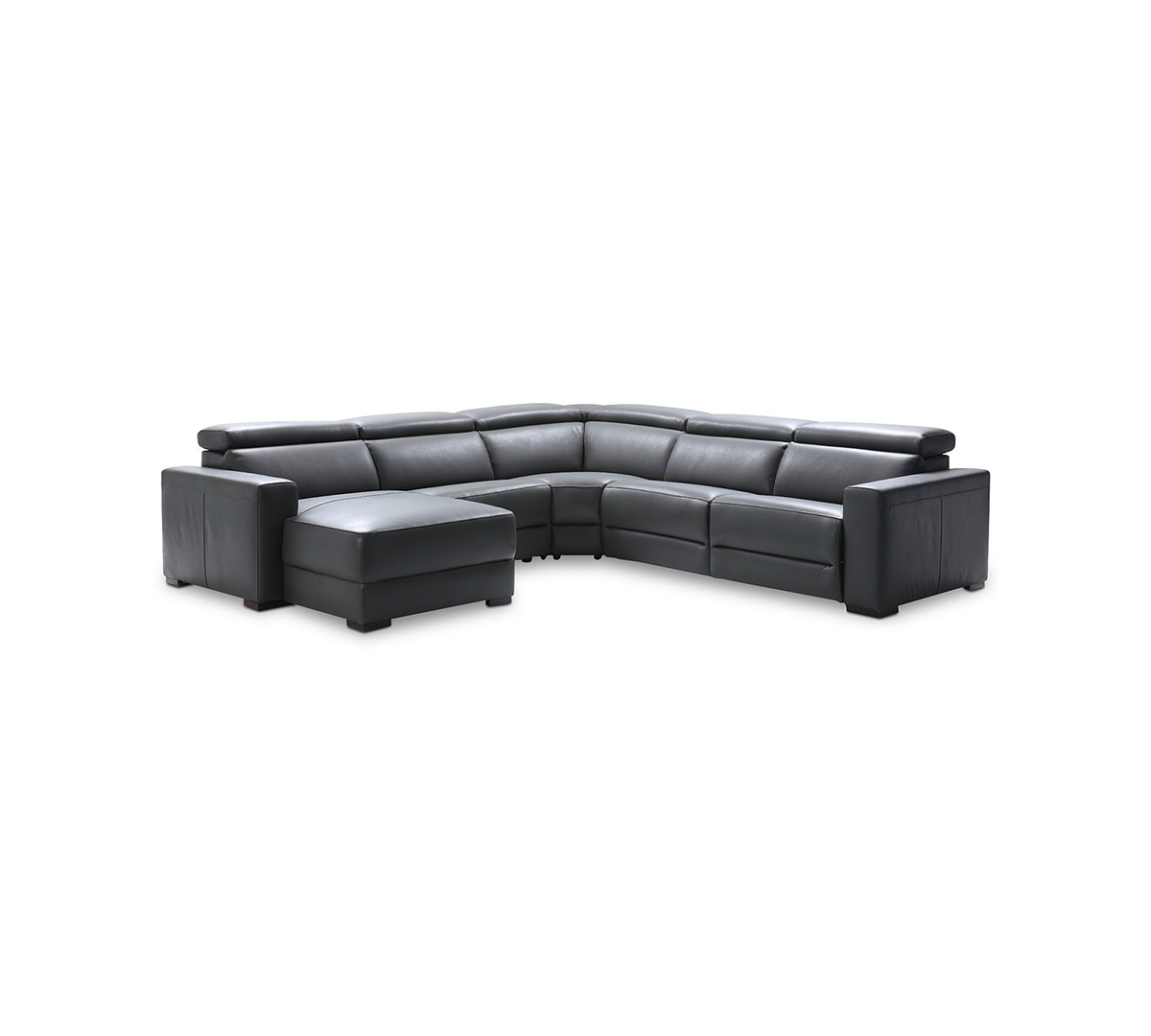 "Nevio 124"" 5-pc Leather Sectional Sofa with Chaise, 1 Power Recliner and Articulating Headrests, Created for Smoke Grey"