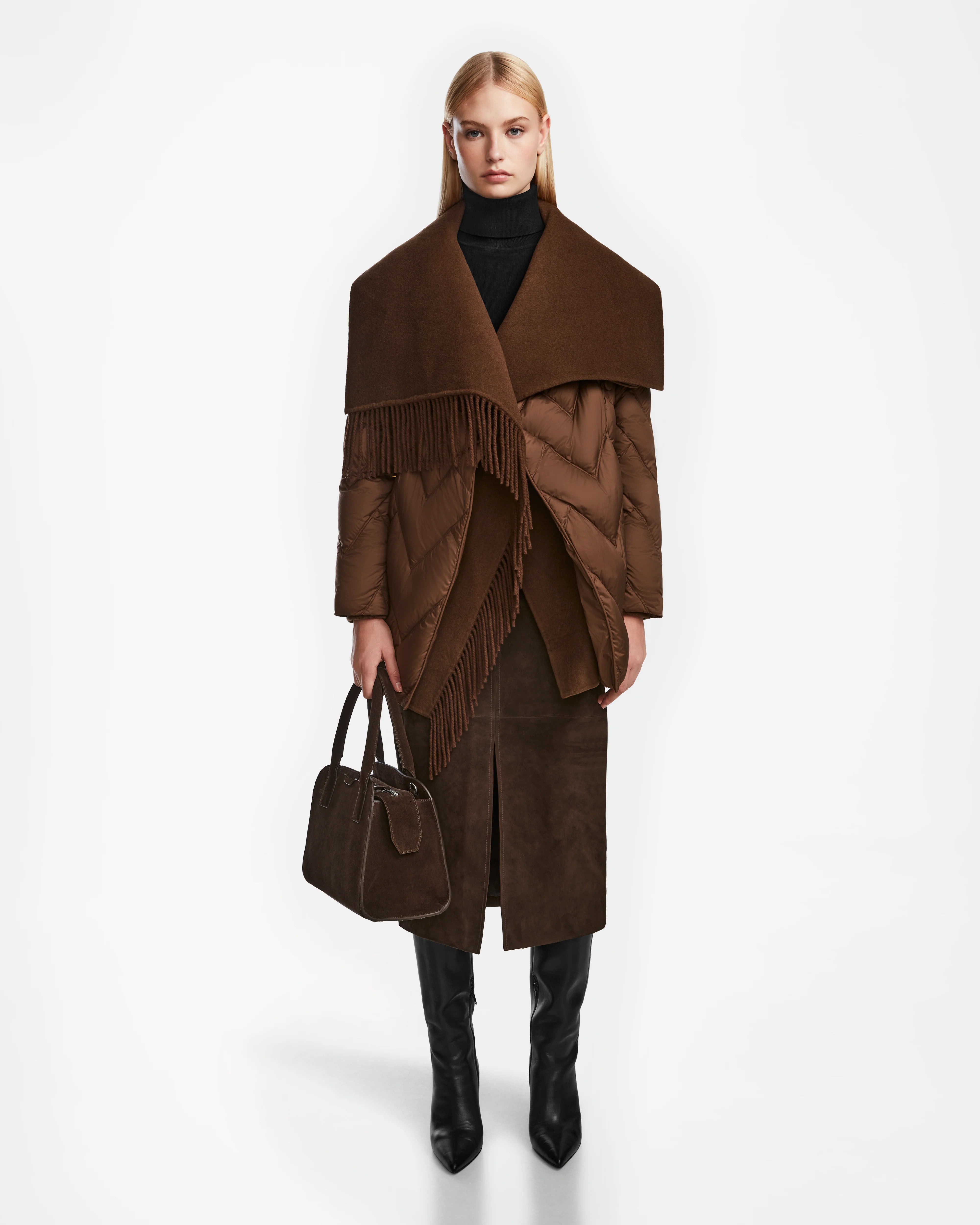 ANNE MARIE WOMEN'S WOOL & DOWN WRAP FRINGE COAT