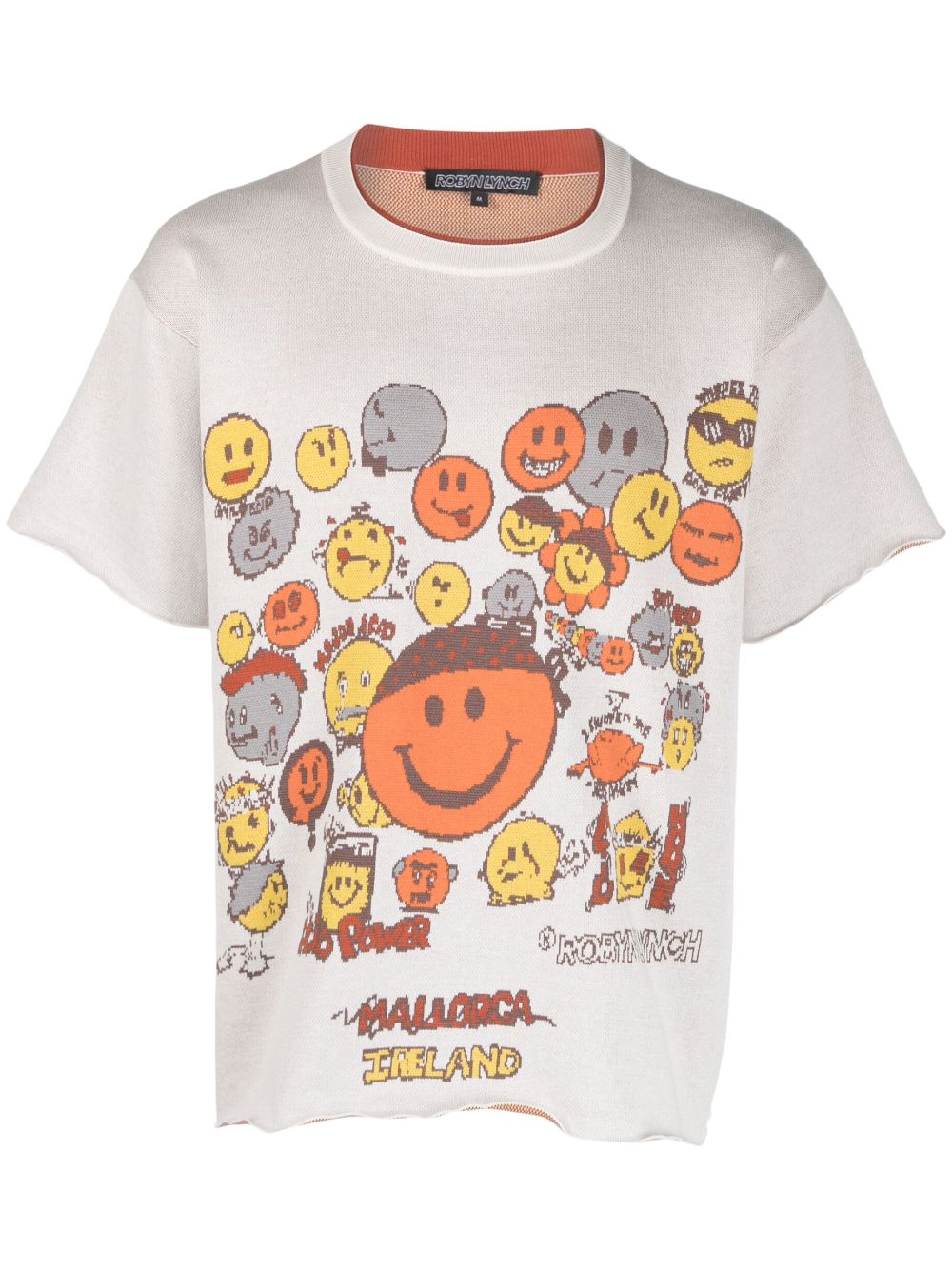 Smiley-print cotton T-shirt - Neutrals