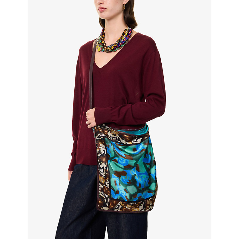 Womens Large Scarf Print Woven Shoulder Bag