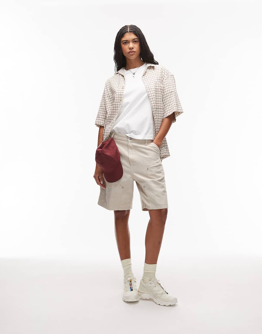 Branford double knee linen short in beige-Neutral