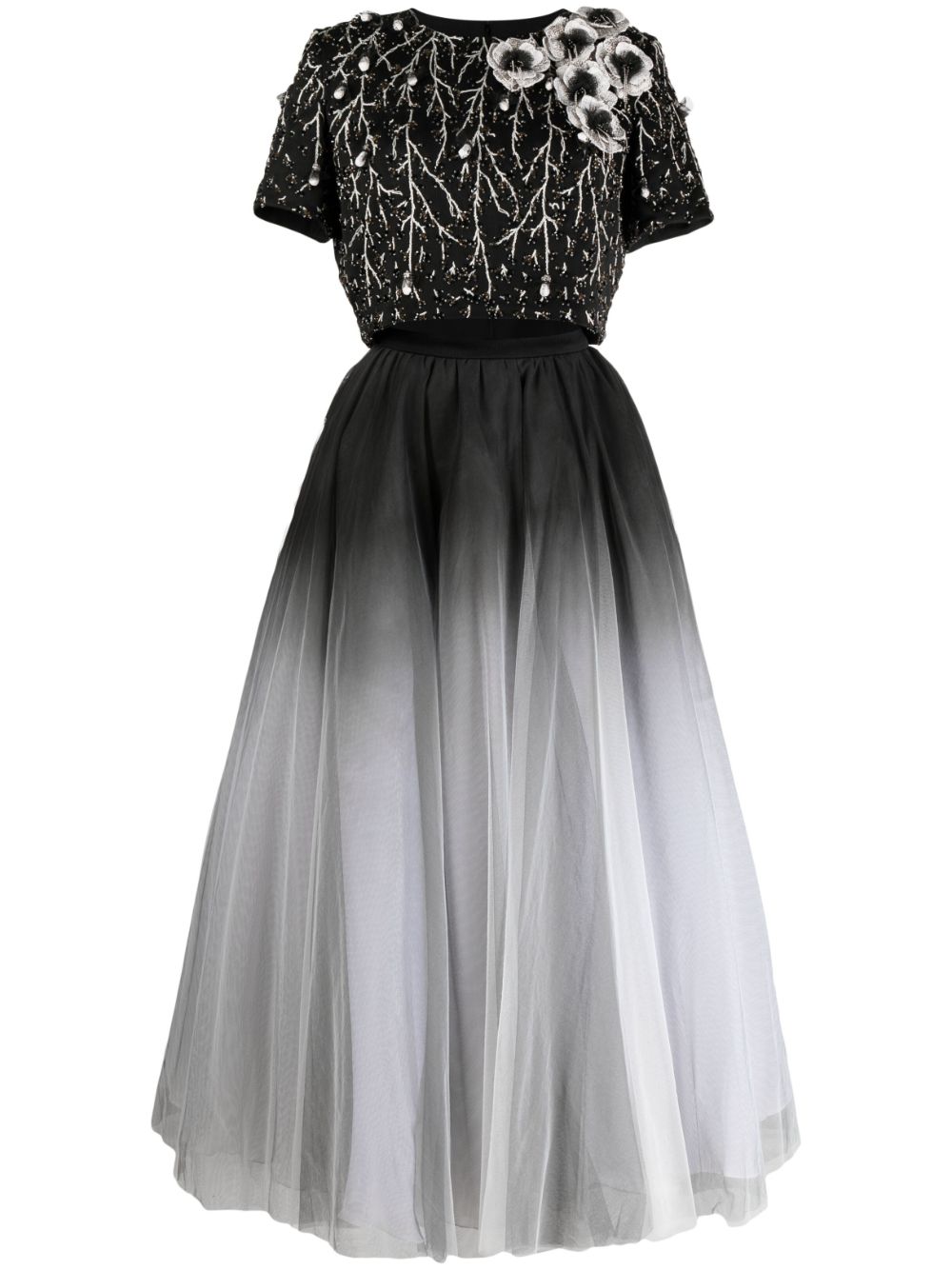Beaded gradient tulle-skirt dress - Black