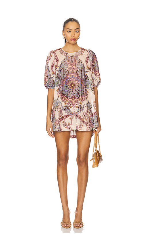Free People Maye Printed Velvet Tunic Dress In Tea Combo in Cream. XL. Also in XS, M