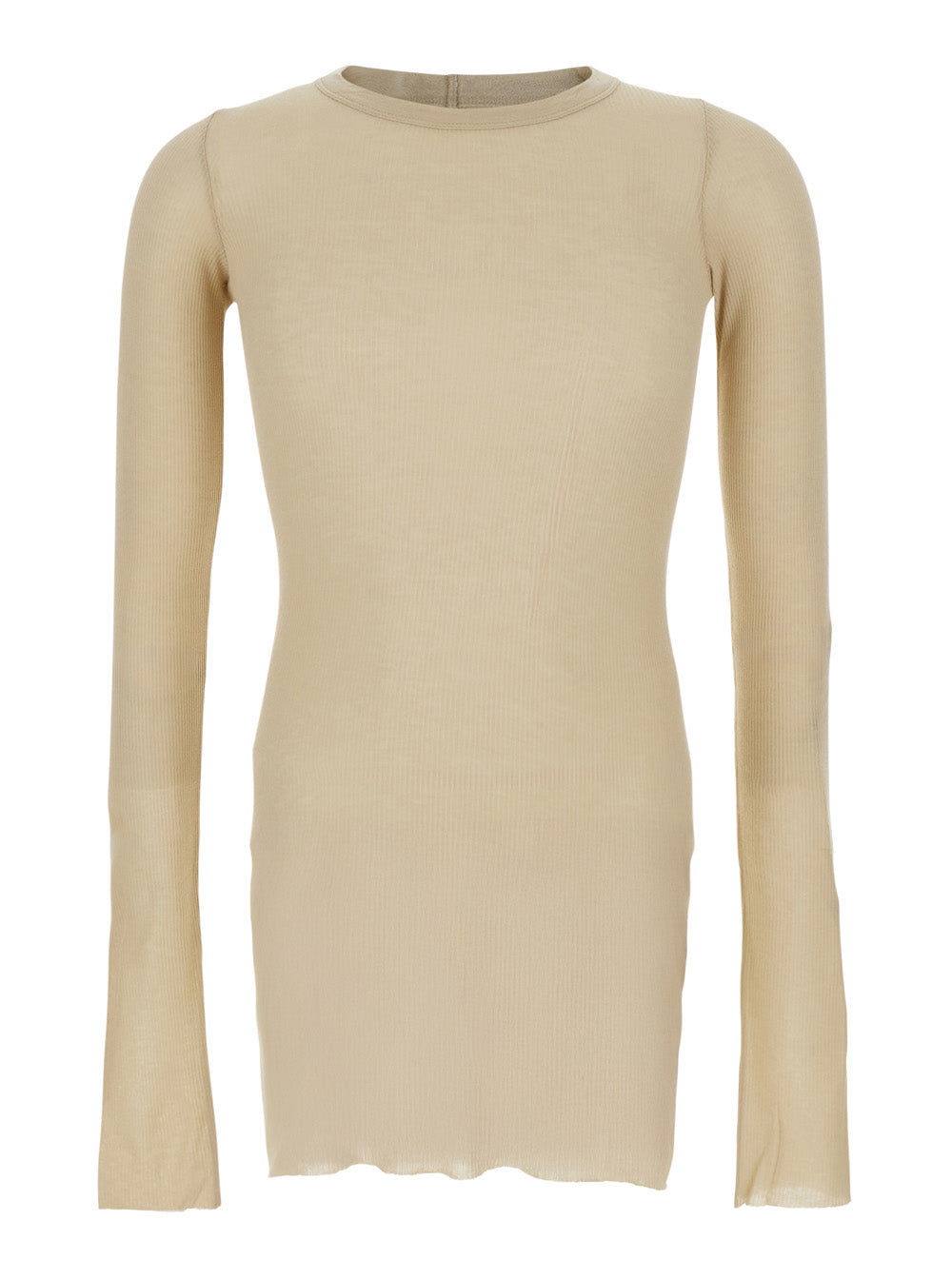 Viscose-Silk Ribbed Knit T-Shirt — Beige