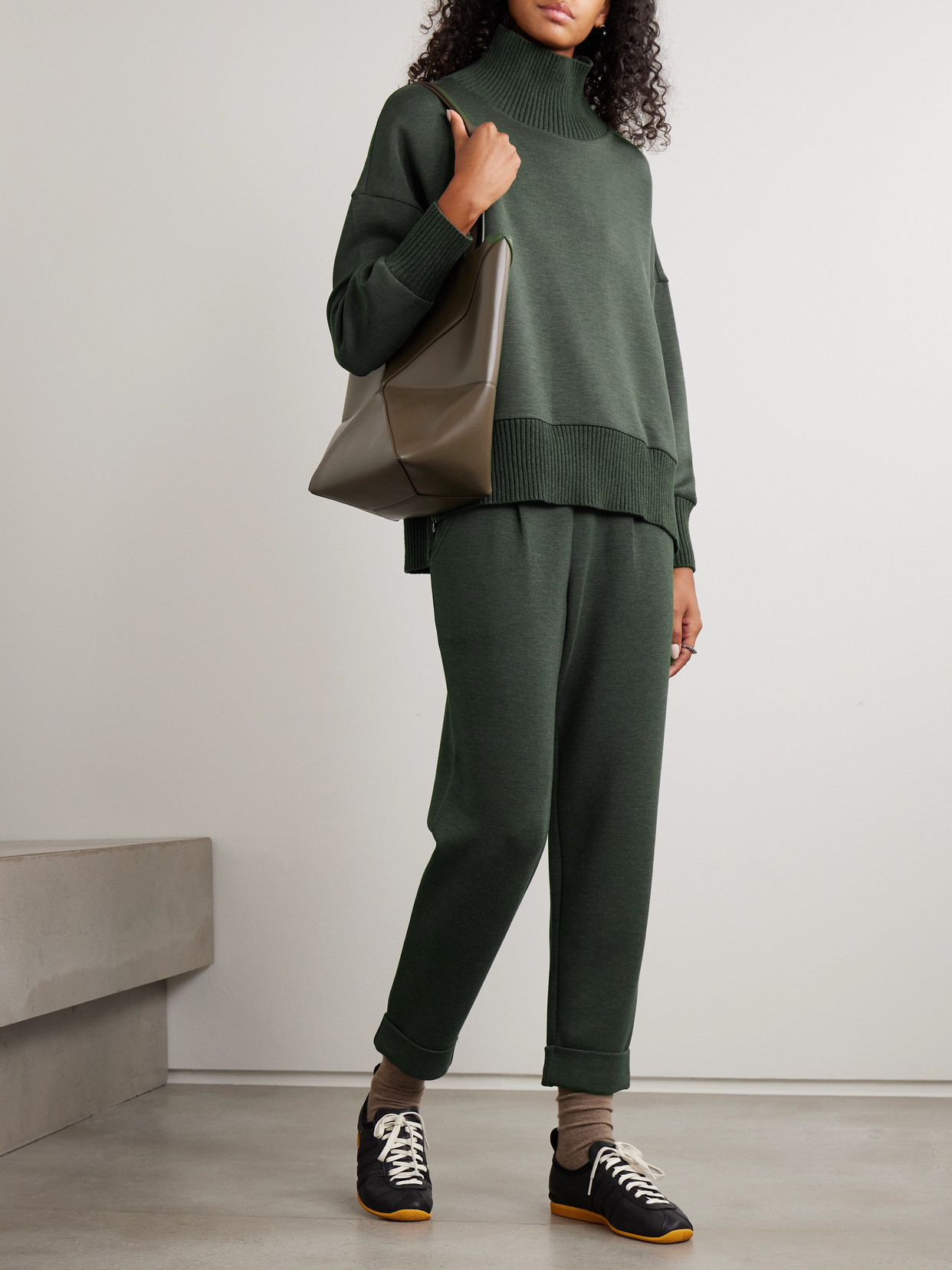 Barker Oversized Zip-detailed Stretch-jersey Turtleneck Sweatshirt - Green
