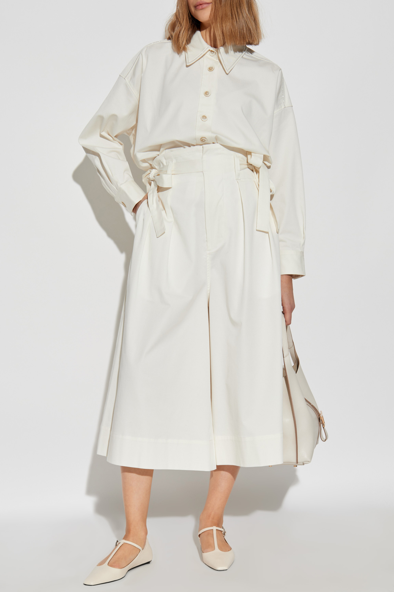 Pleated Trousers, Women's, Cream