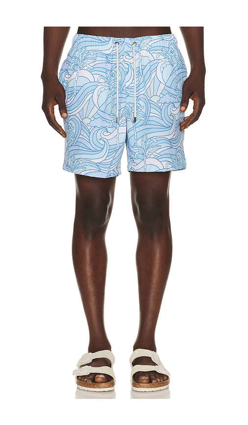 Vintage Summer Seersucker Stretch Volleys in Blue. M. Also in S, L, XL/1X, XXL/2X