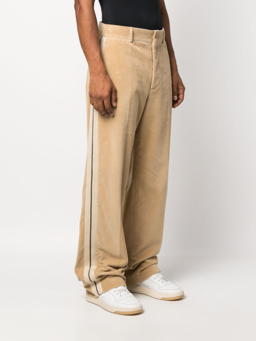 Crochet-stripe cotton corduroy trousers - Neutrals
