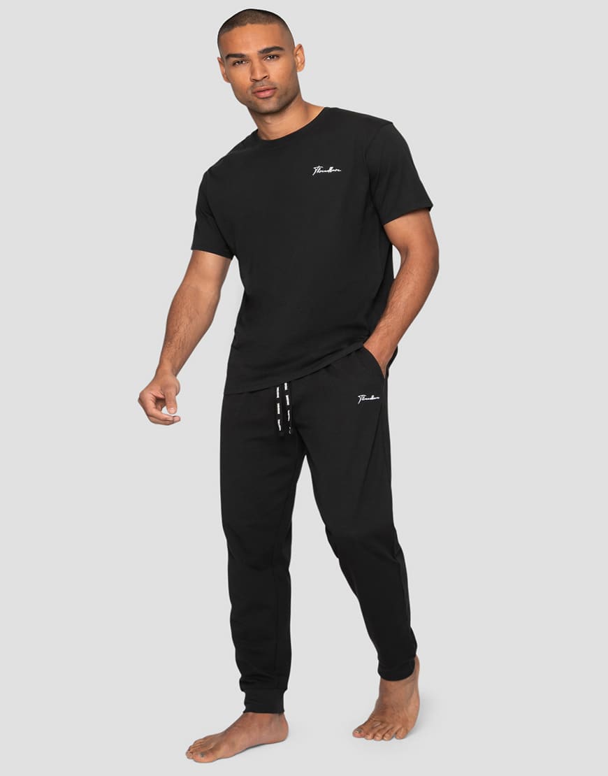 'elton' cotton blend jersey pyjama set in black