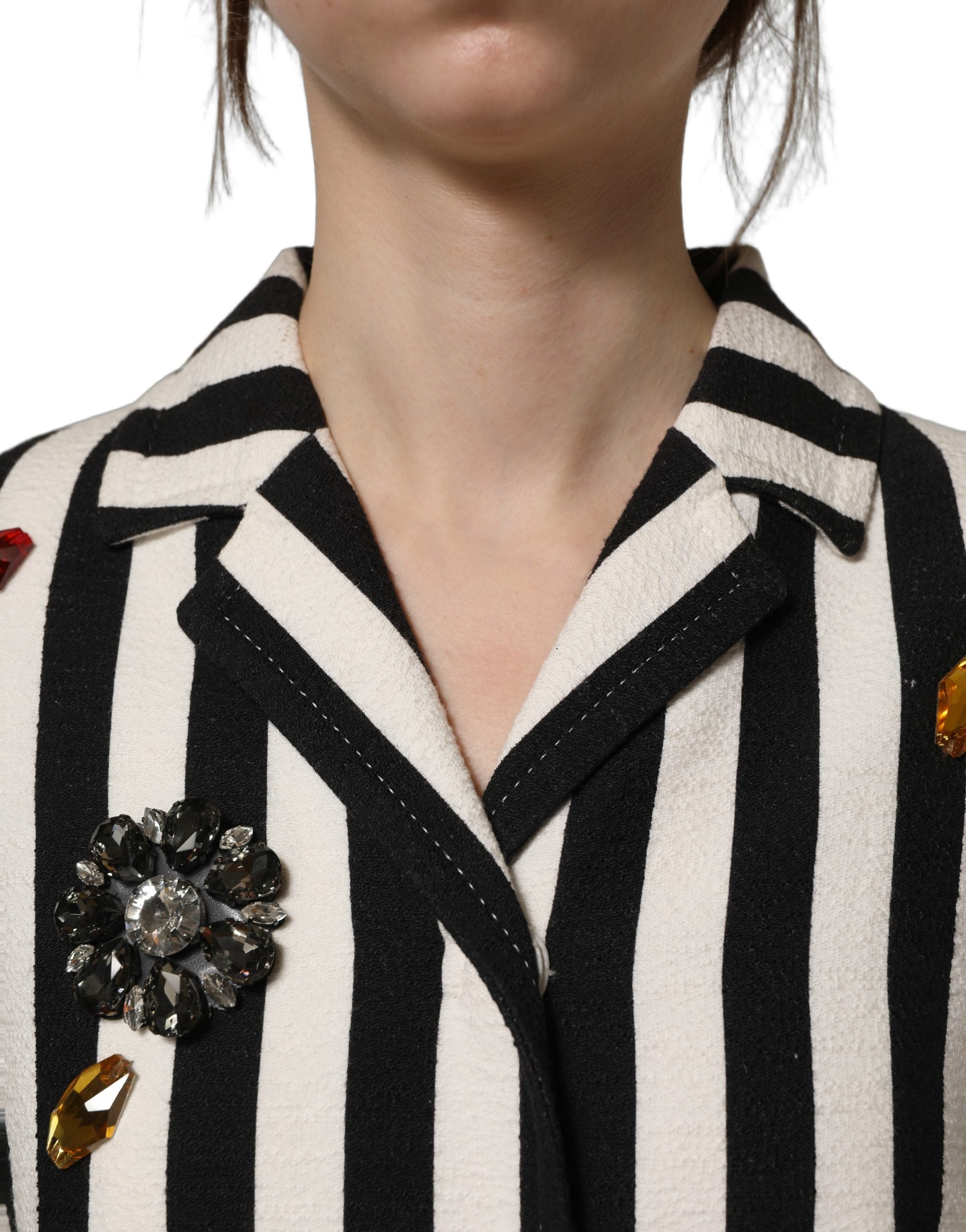 Crystal-Embellished Striped Canvas Blazer — Black