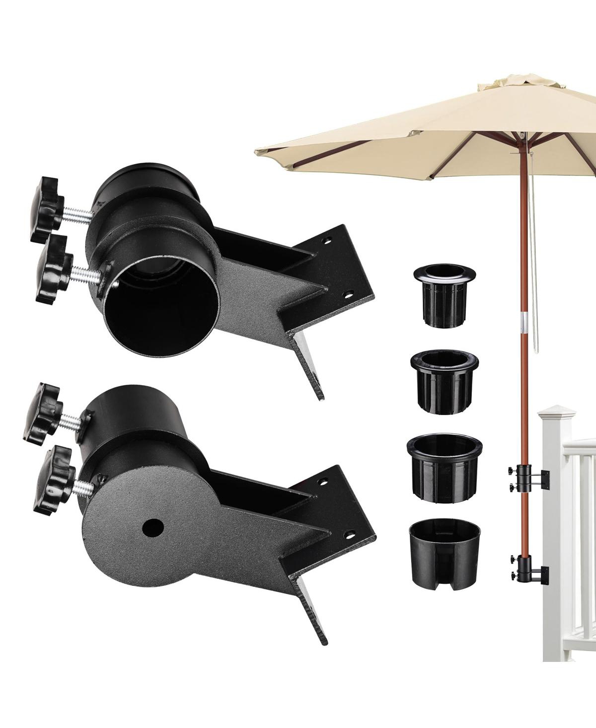 Deck Umbrella Mount Holder Bracket Height Flexible for Patio Railing Balcony Courtyard Poolside Mobile Cart Black Corner - Black