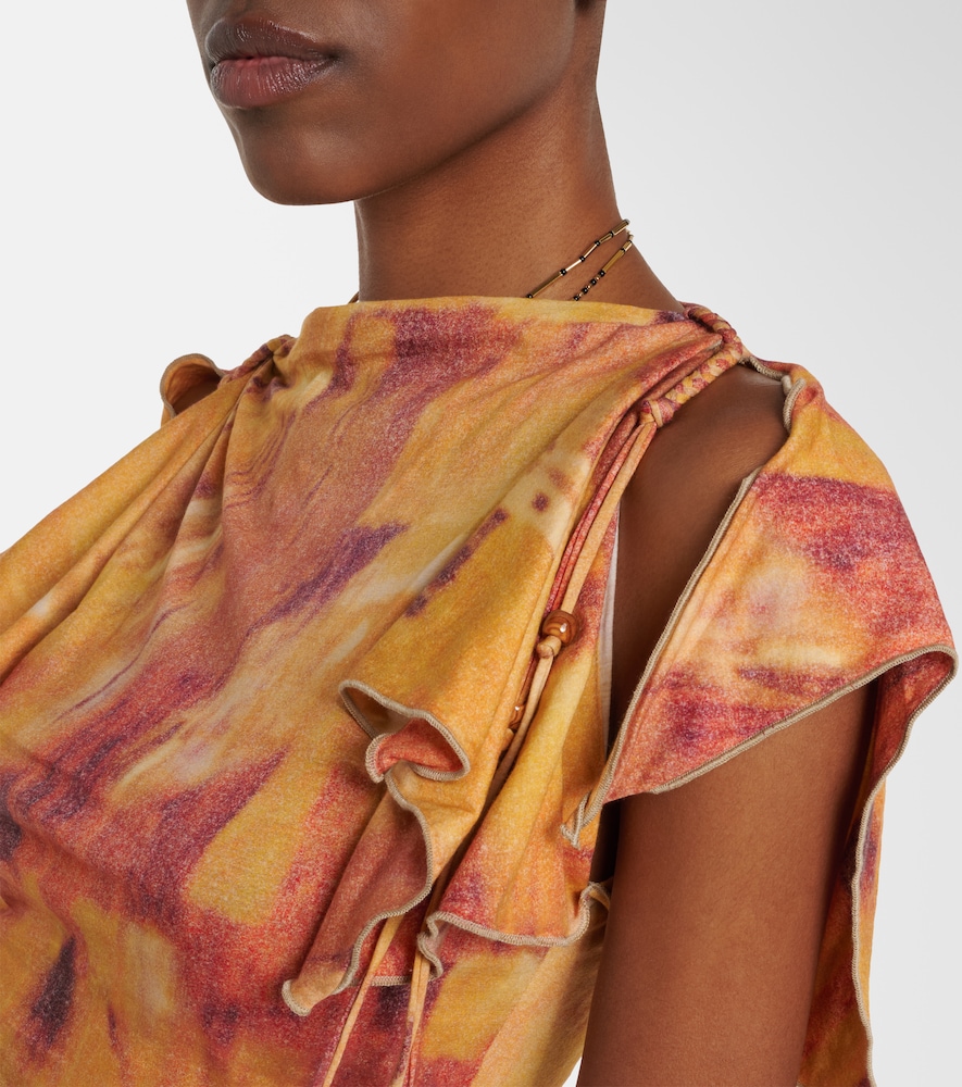 Jazia printed ruffled cotton top