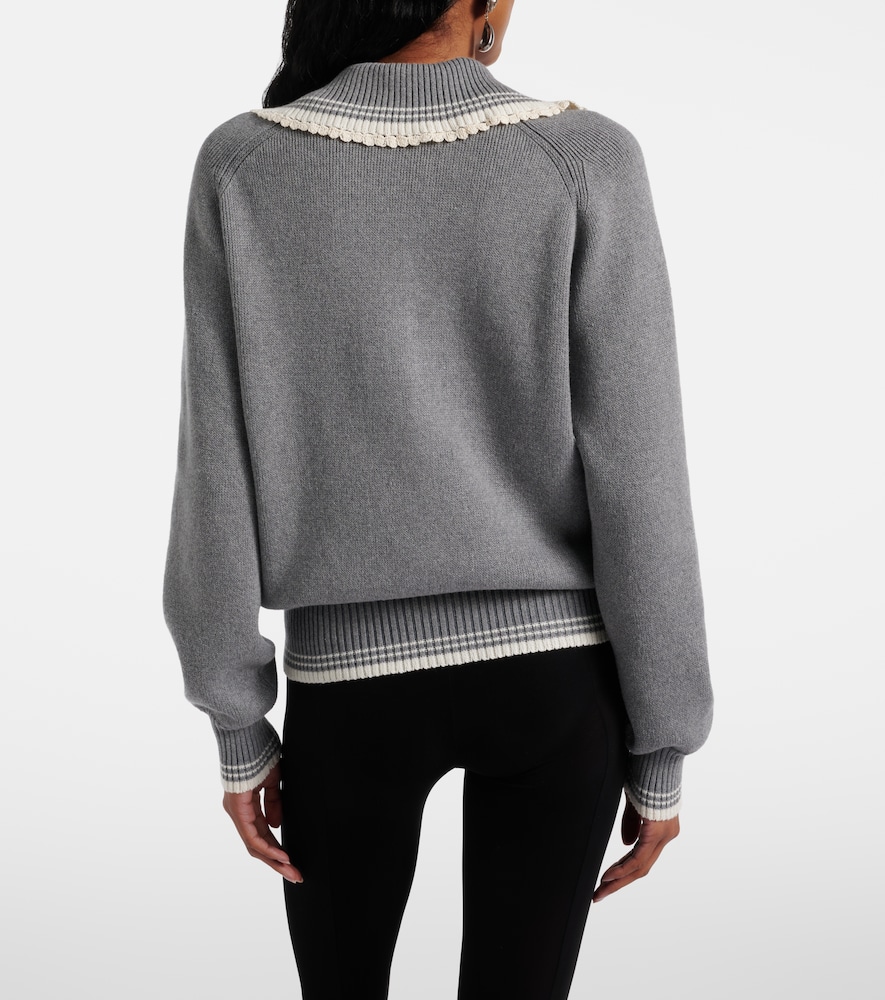Crochet-trimmed cotton and cashmere polo sweater