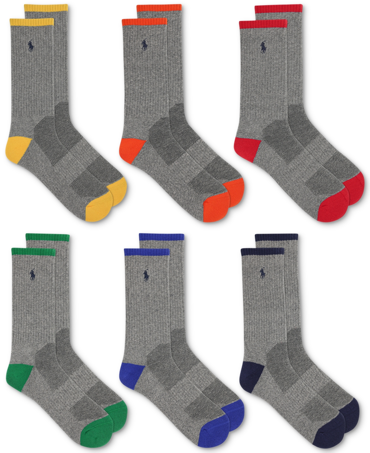 Men's 6-Pk. Performance Tipped Crew Socks - Asst
