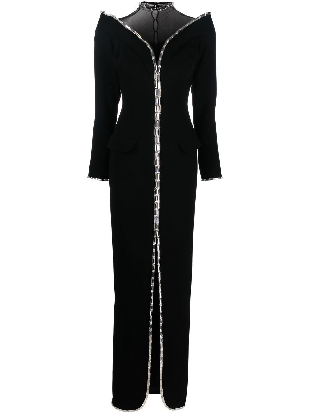 Crystal-embellished tailored maxi dress - Black