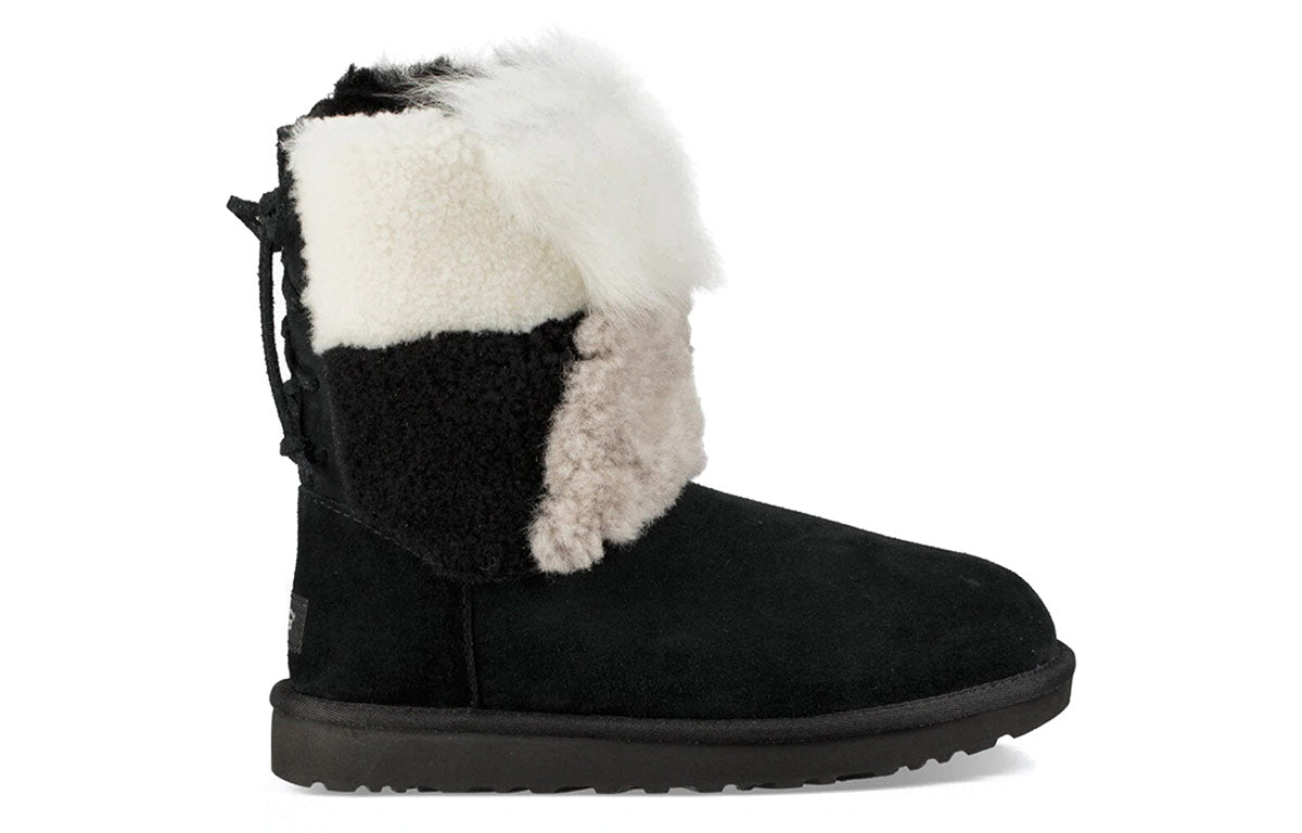 (WMNS) Classic Short Patchwork Fluff Stay Warm Cozy Fleece Lined Black