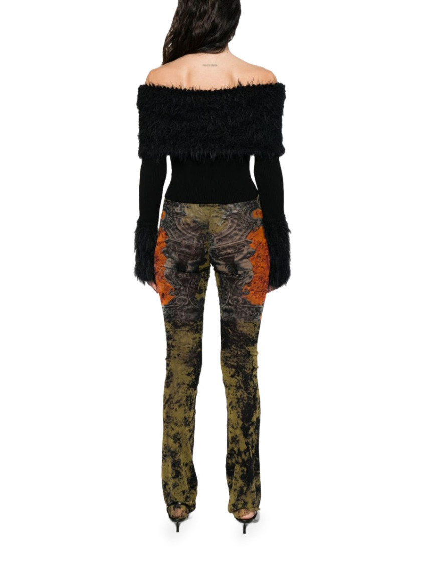 Jean Paul Gaultier - knitwear with off-the-shoulder design and faux fur tri