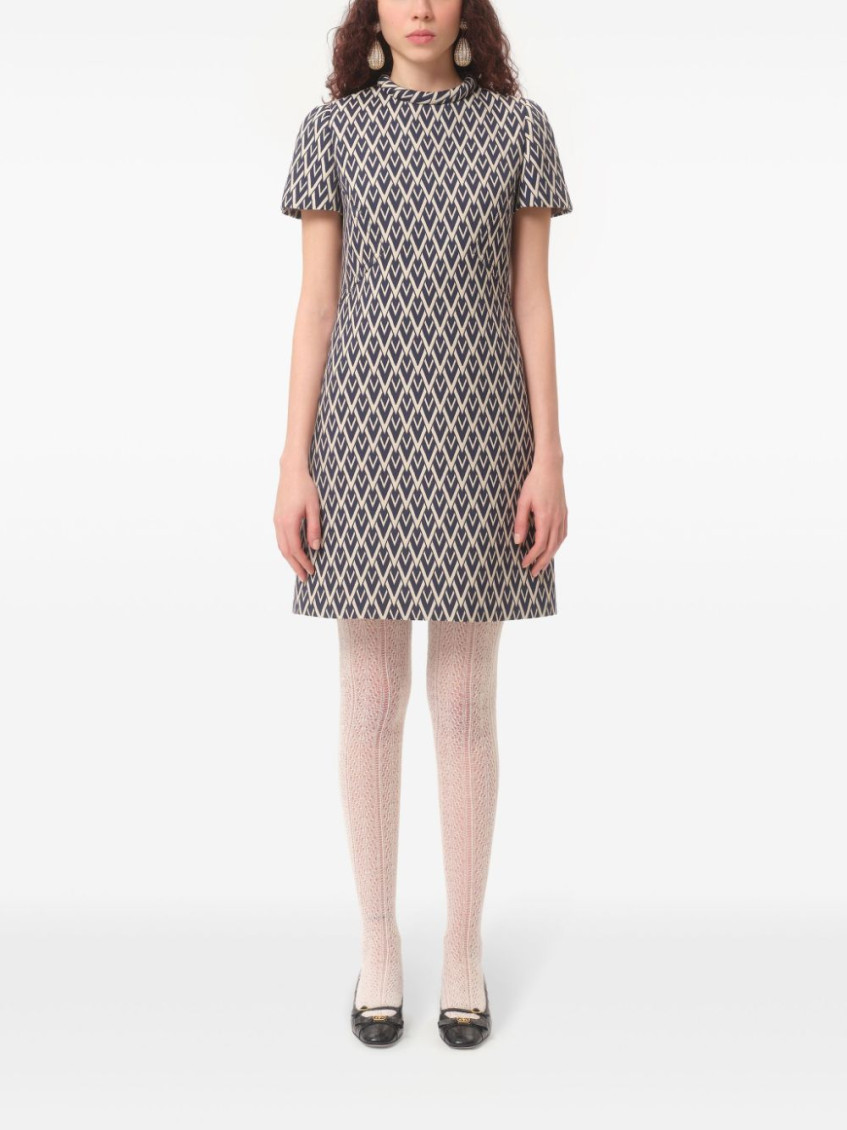 All-over Patterned Short-sleeved Mini Dress