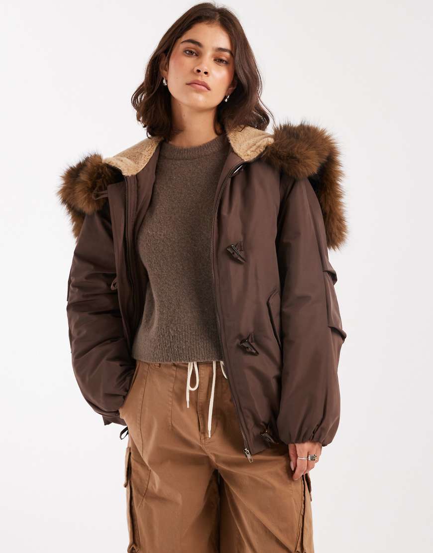 Bomber parker with toggle detailing in brown-Green