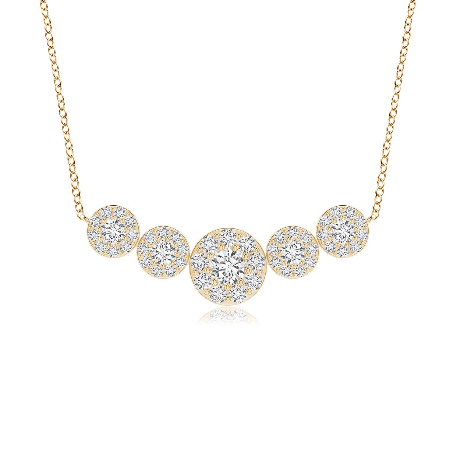 Angara 0.39 Carat Graduated Five Stone Diamond Halo Necklace in 14K Yellow Gold