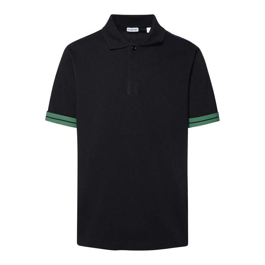 Striped-Cuffs Short Sleeved Cotton Polo Shirt