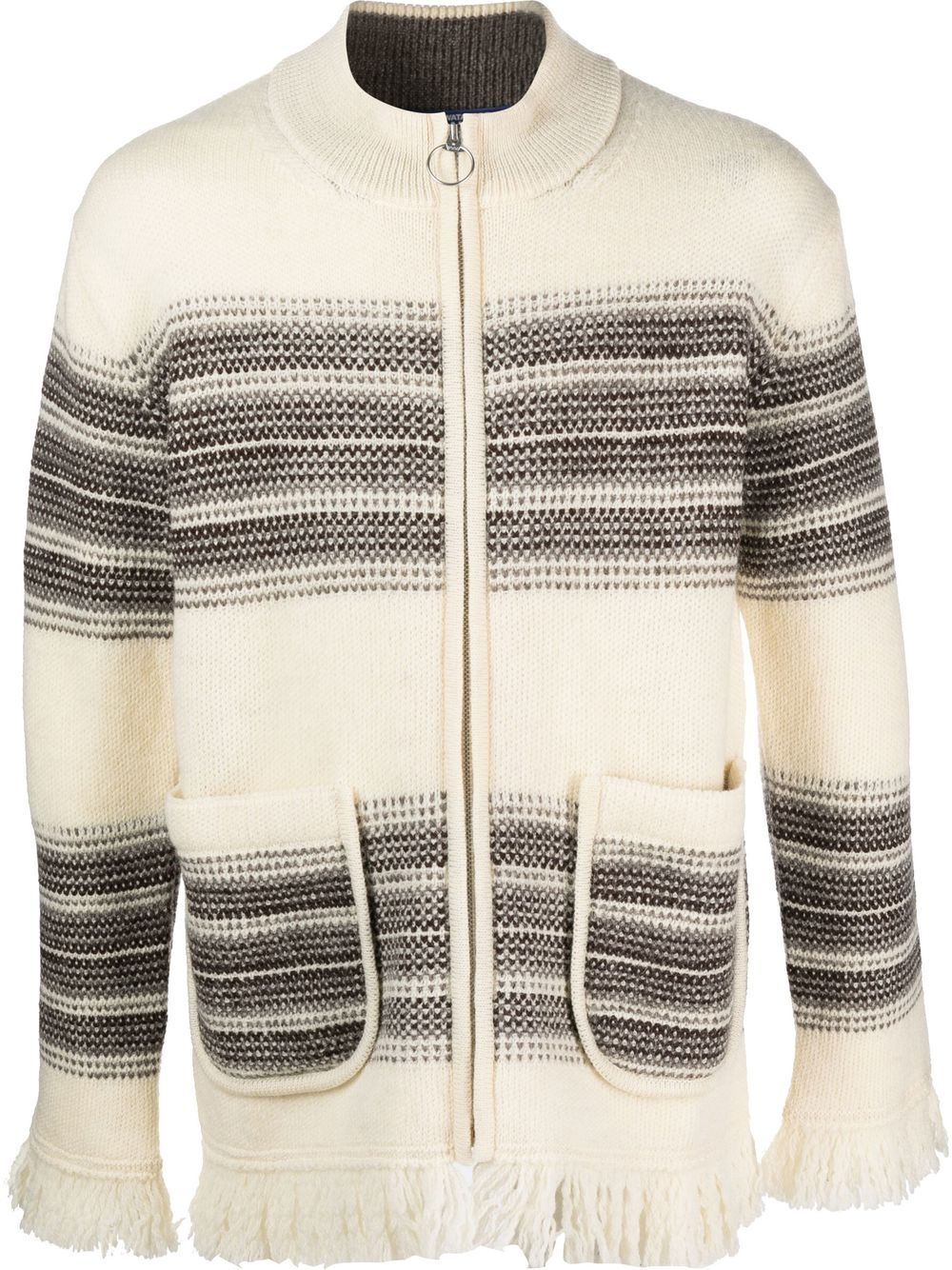 Stripe-pattern zip-up cardigan - Neutrals