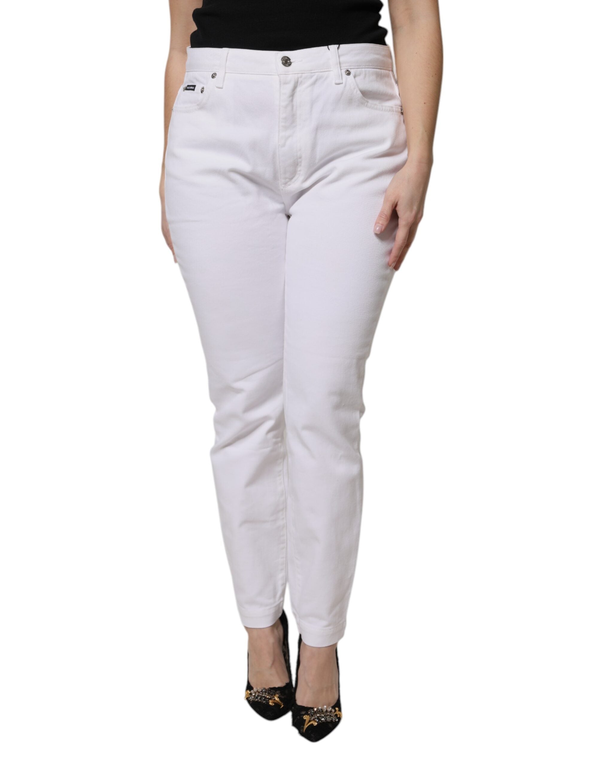 Mid-Waist Skinny Denim Jeans — White