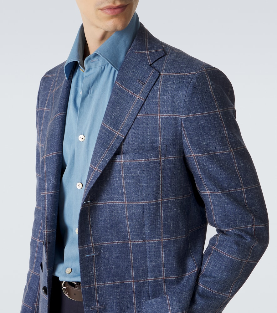 Checked cashmere, wool, silk, and linen blazer