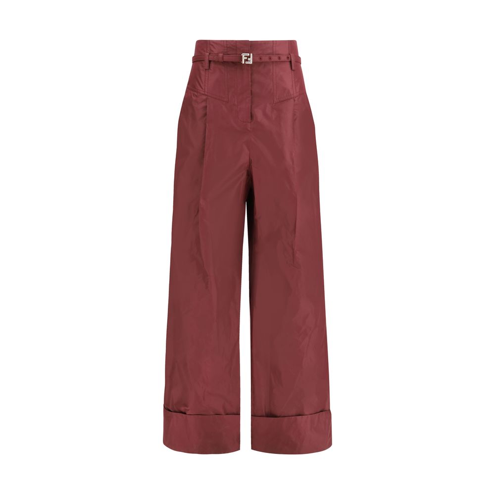 Silk Taffeta High-Waisted Trousers — Red