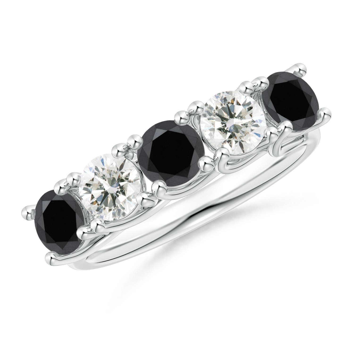 Angara 1.5 Carats Half Eternity Five Stone Enhanced Black and White Diamond Wedding Ring in 14K White Gold