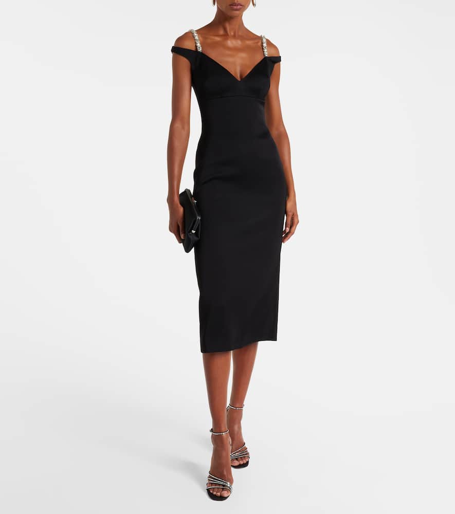 Crystal-embellished satin midi dress