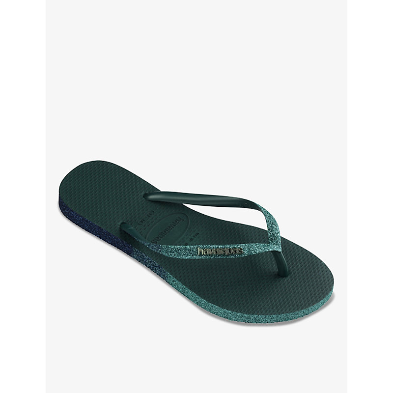 Womens Pantanal Green Slim Sparkle II Rubber Flip-flops