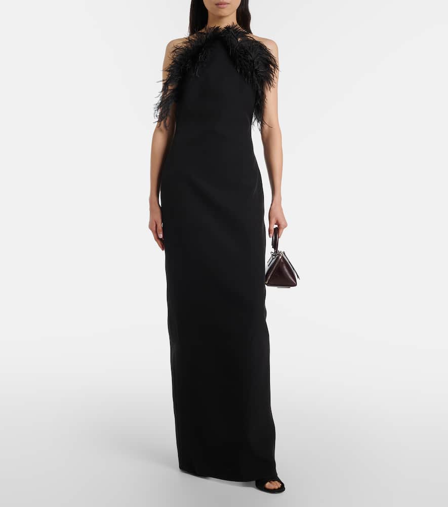 Feather-trimmed gown