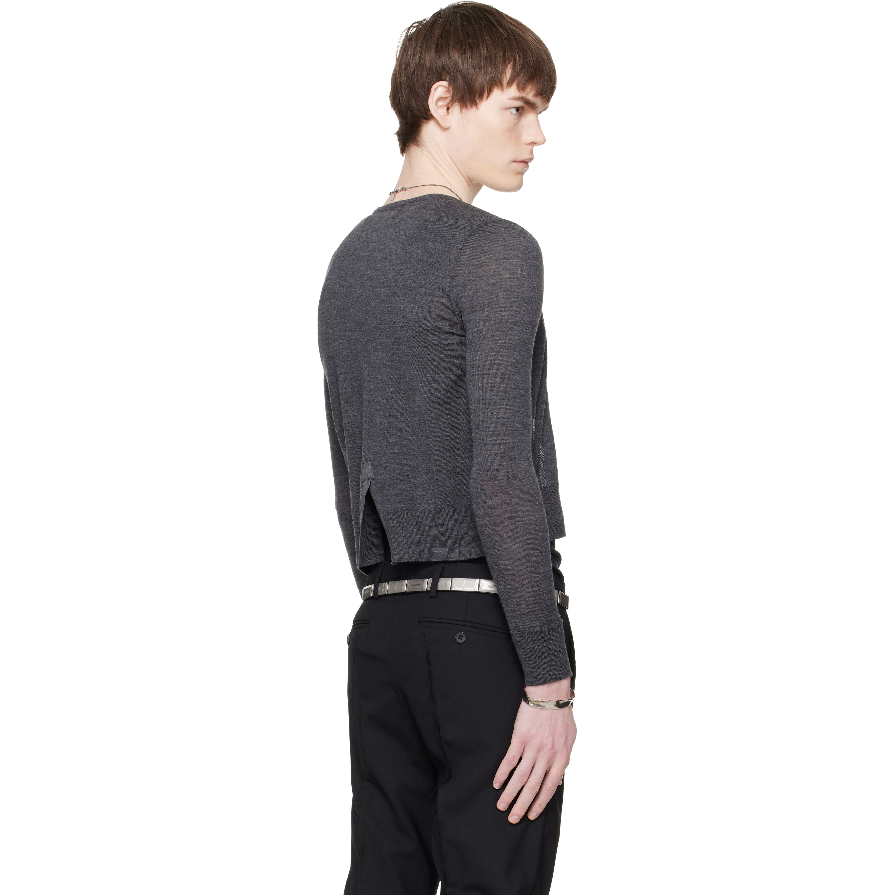 Gray Knitted Long Sleeve Cardigan