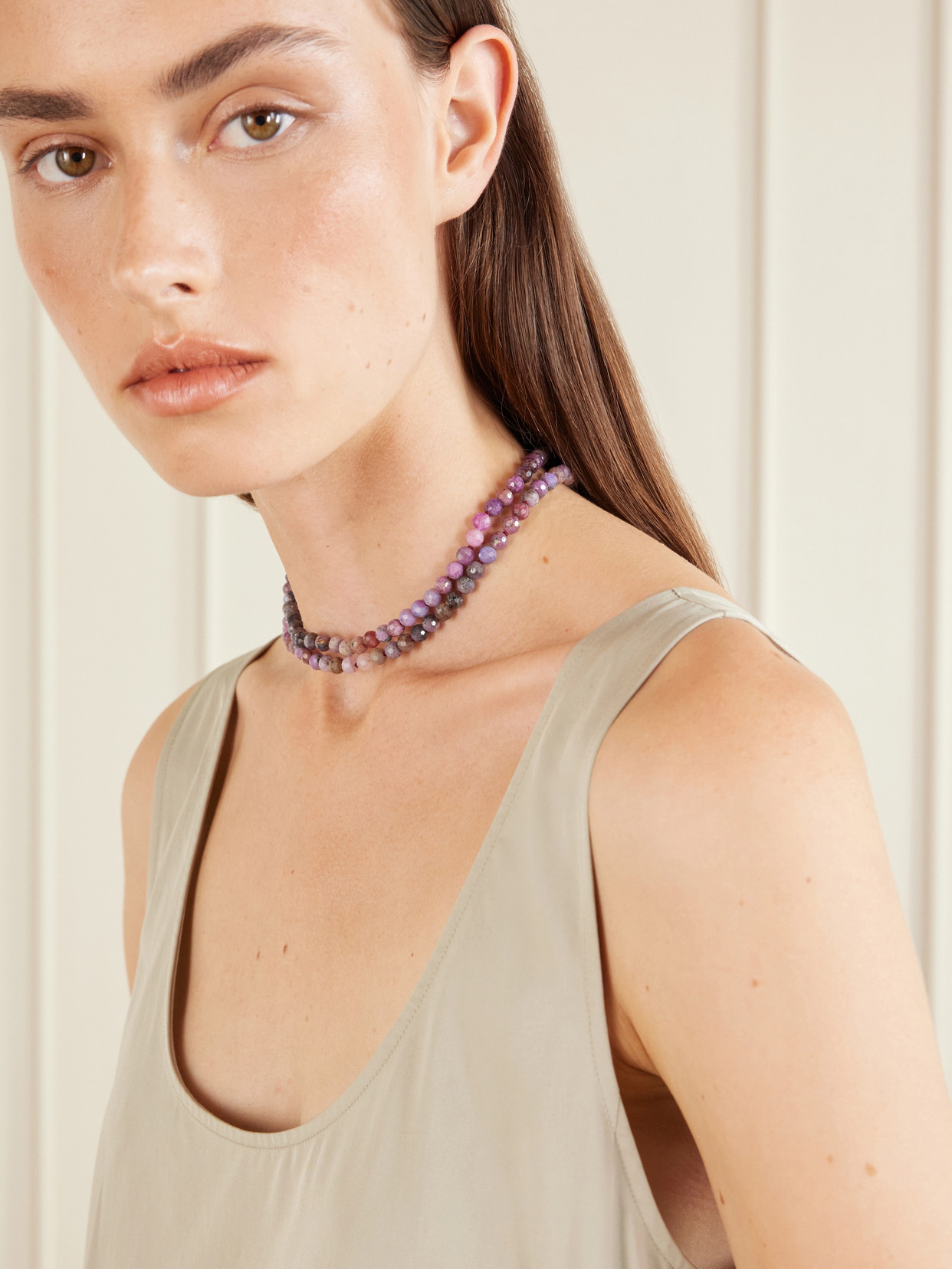 Double 14-karat Gold Ruby Necklace - Pink