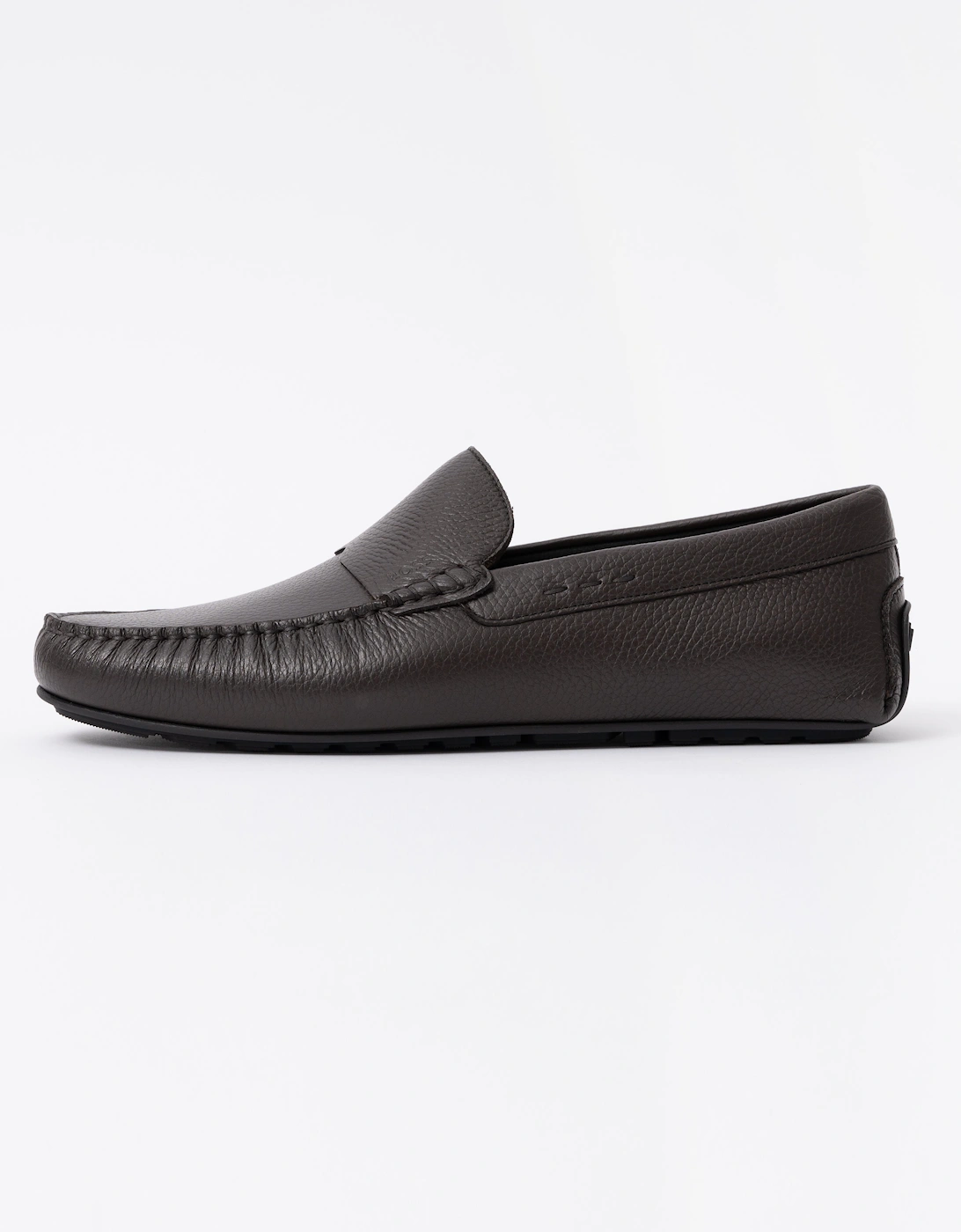 Men's BOSS Orange Noel Mens Tumbled-Leather Loafers with Driver Sole - Dark Brown