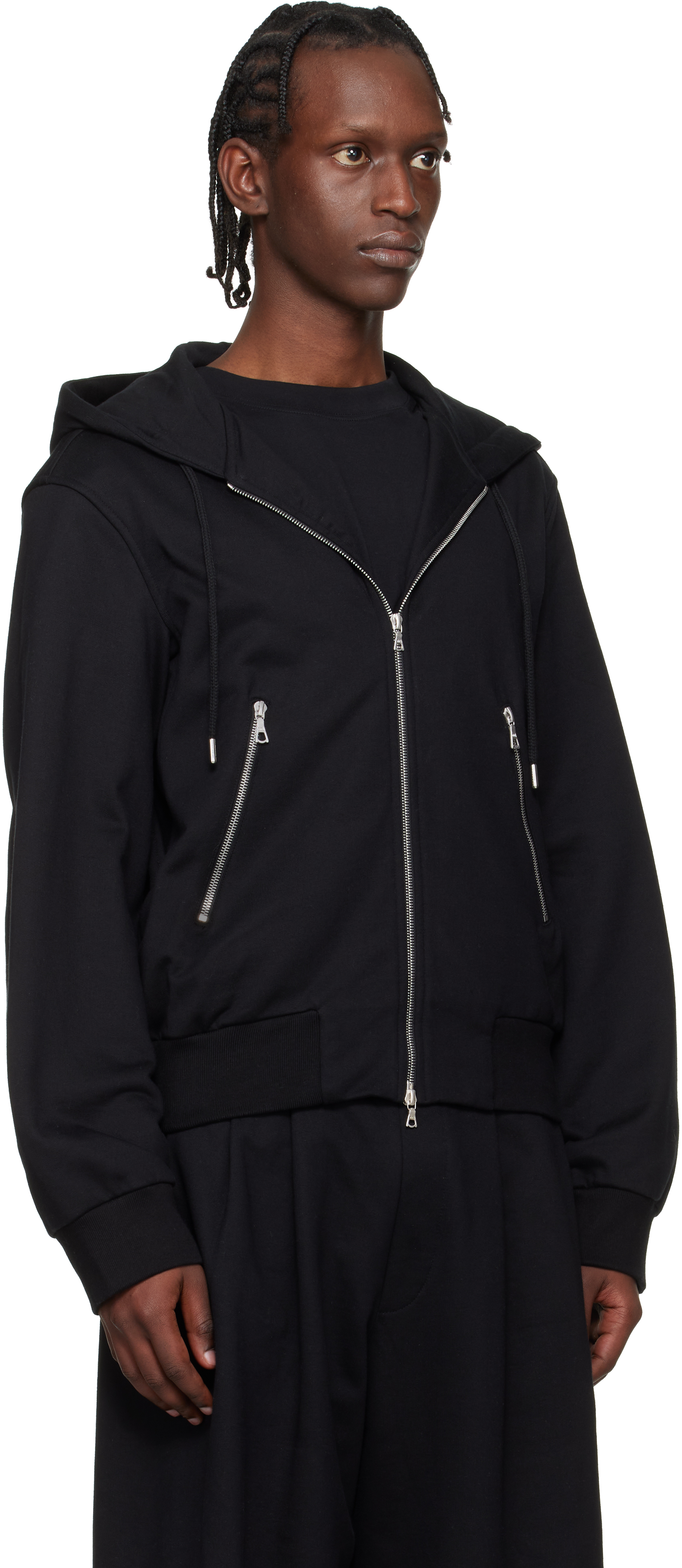 Black Loose Zipped Hoodie