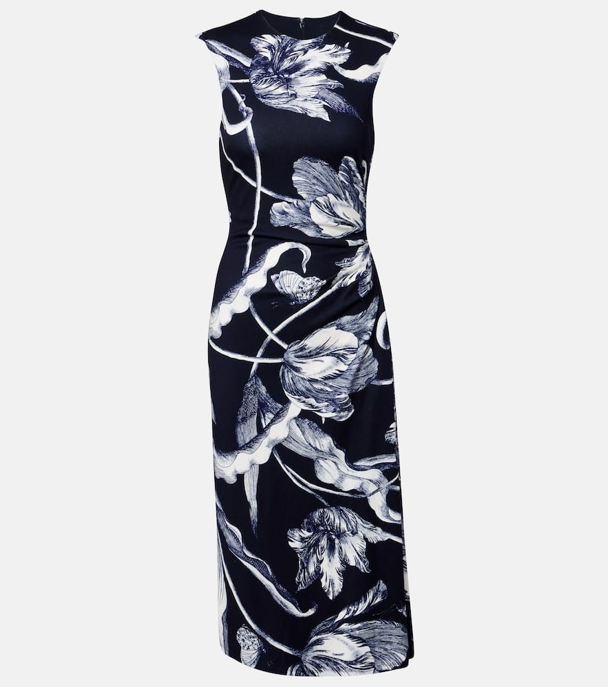 Draped floral jersey midi dress
