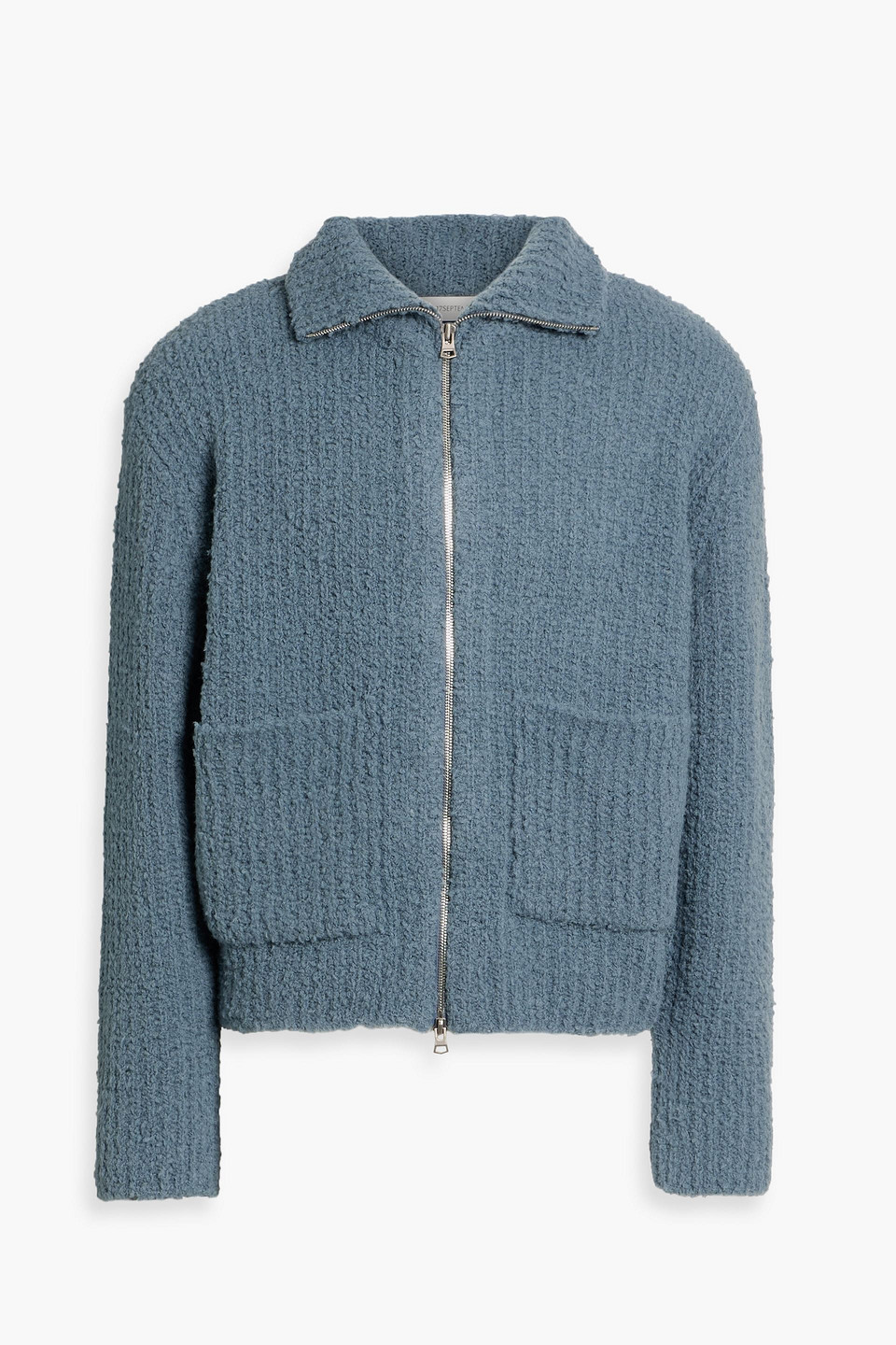 Ribbed bouclé-knit wool-blend zip-up sweater - Blue - IT 50
