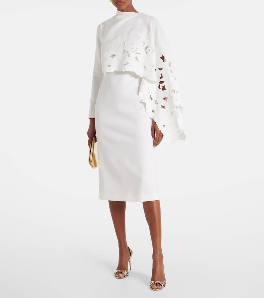 Cape-detail wool-blend midi dress